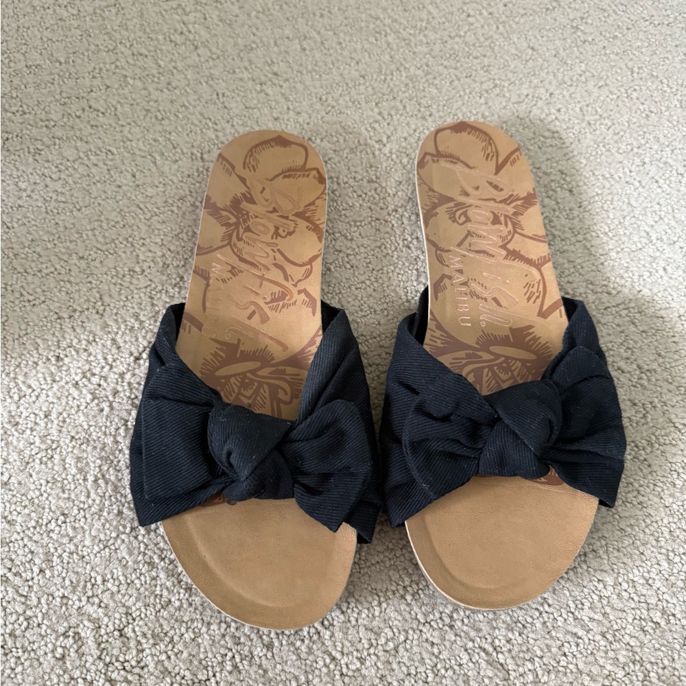 Women's Black Bow Slide Sandals